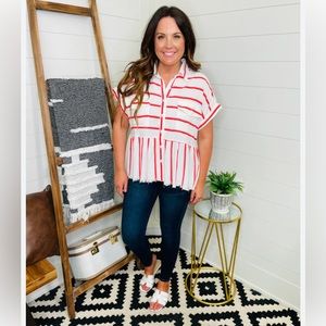 White Birch - NEW Boutique Top - Red / Coral Striped - Size XL